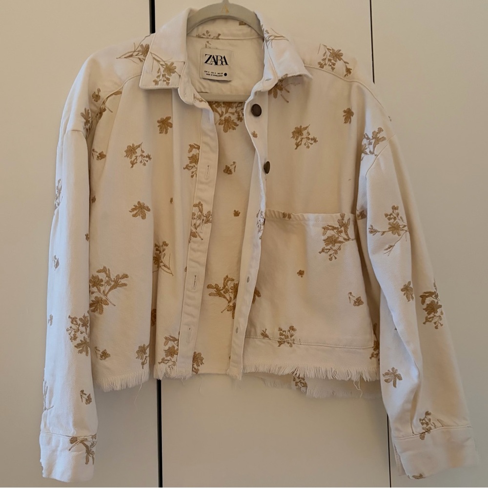 Zara White Jean Floral Jacket